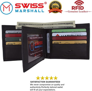 Swiss Marshall Men's RFID Blocking Premium Leather Bifold Multi-Card Compact Center Flip Wallet-menswallet