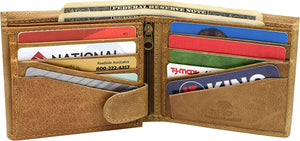 Genuine Leather Men's RFID Blocking Extra Capacity Expandable Snap Bifold Tan Wallet for Men-menswallet