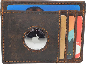 AirTag Holder Wallet RFID Vintage Leather Slim Minimalist Card Holder Compatible with AirTag (Brown)-menswallet