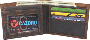 CAZORO AirTag Wallet Men's Vintage Leather Classic Bifold RFID Blocking Wallet for Men with AirTag Holder (Brown)-menswallet
