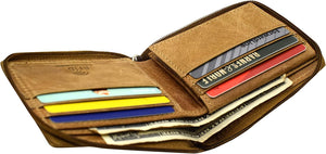 Mens Zip Around RFID Blocking Cowhide Leather Zipper Bifold Wallet for Men-menswallet