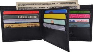 Swiss Marshall RFID Logo Mens Wallet Deluxe Capacity Passcase Bifold With Divided Bill Section (Black)-menswallet