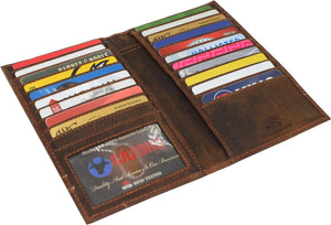 CAZORO Bifold Long Wallet RFID Blocking Genuine Vintage Leather for Men-menswallet