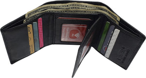 Marshal RFID Protected Men's Cowhide Leather Trifold Wallet with 9 Card Slots 2 Note Pocket & 2 ID Windows-menswallet