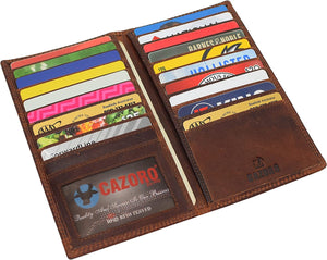 CAZORO RFID Protected Vintage Leather Long Bifold Slim Wallet for Women Men-menswallet