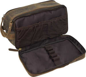 Genuine Buffalo Leather Toiletry Bag : Vintage Travel Shaving & Dopp Kit : for Toiletries, Cosmetics & More : Spacious Interior & Waterproof Lining : Compact, Fits Easily in Luggage-menswallet
