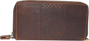 CAZORO Women's Vintage Leather RFID Blocking Wallet Double Zipper Organizer Large Phone Pocket Wrislet Wallets for Women (Jeans Brown)-menswallet