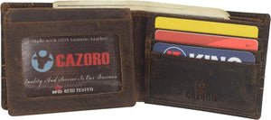 CAZORO Bifold Wallets for Mens Distressed Genuine Leather RFID Protected Classic Billfold Vintage Wallet for Men (Logo)-menswallet
