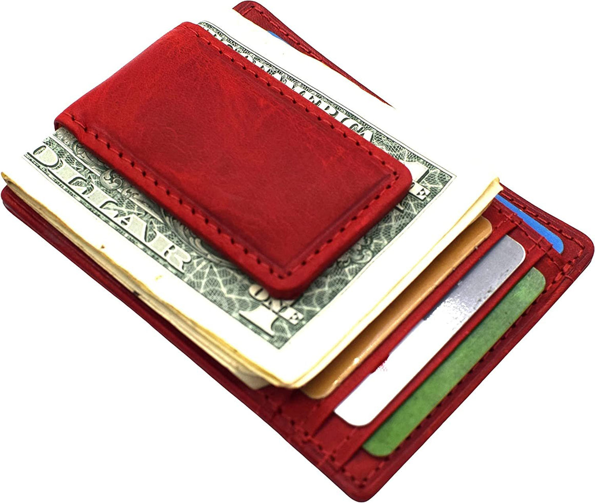 Marshal Genuine Hunter Leather Money Clip Front Pocket ID Wallet Strong Magnet-menswallet