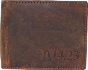 Personalized Date Men's RFID Blocking Genuine Leather Bifold Multi-Card Center Flap Wallet (Black)-menswallet
