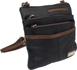 Pemium Leather Body Purse - Multi Pocket Zipper Cross Body Handbag with Exterior Mirror - Adjustable Shoulder Strap -Convenient Travel Bag - Designed in the U.S.A.-menswallet