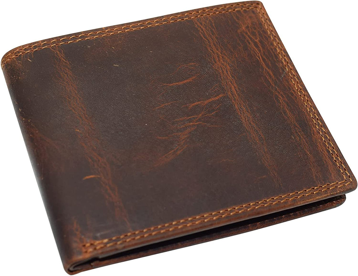 RFID Blocking Slim Thin Bifold Credit Card ID Vintage Leather Wallet for Men Box (Burgundy)-menswallet