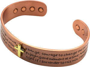 Pure Copper Christian Serenity Prayer W Cross Super SIX Magnets 15mm Magnetic Cuff Bracelet-menswallet