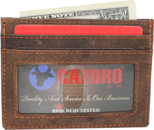 CAZORO Personalized Slim Card Case Premium Vintage Leather Wallet with RFID Blocking for Men-menswallet