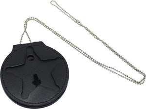 RFID Blocking Leather Shield Wallets Florida Sheriff Five-Point Star Badge Holder and Neck Chain Black-menswallet