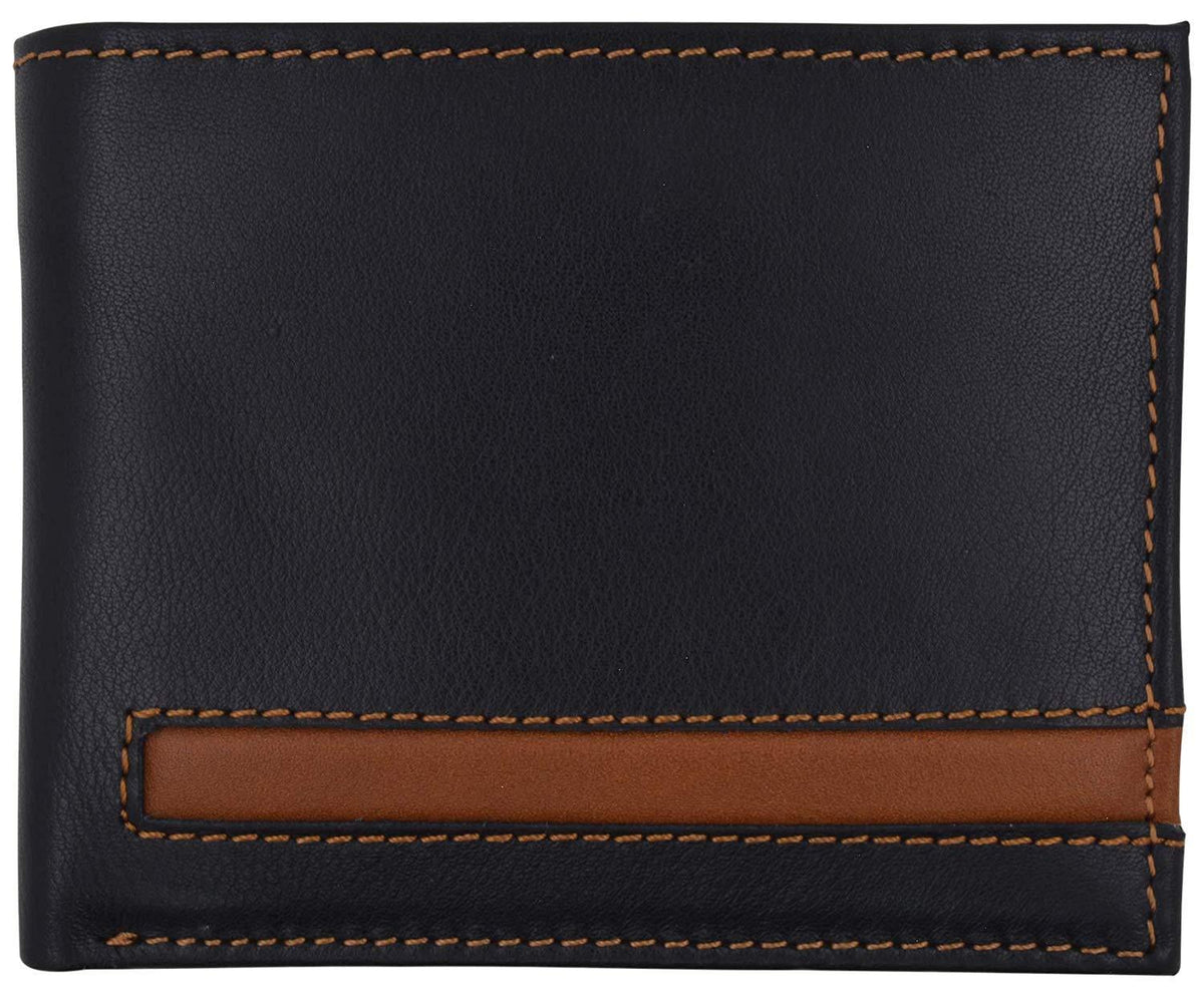 Men's Genuine Leather Trifold Wallet - Black Credit Card Holder With ID Window & Zipper Pocket