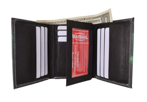 Men's genuine leather credit card id holder trifold wallet with middle flap 1346-menswallet