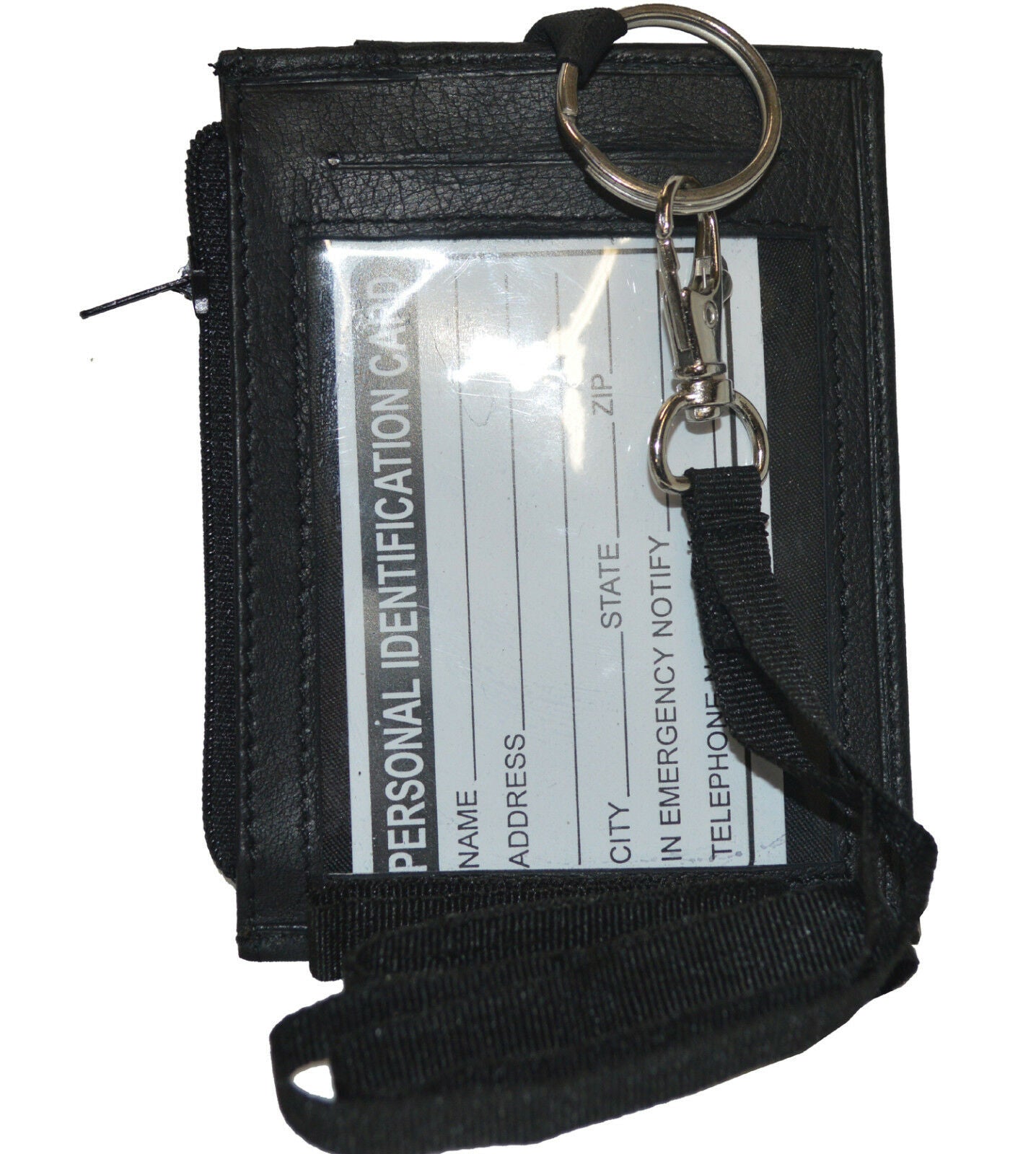 Leather ID Card Badge Holder Neck Pouch Ring Wallet With Strap New
