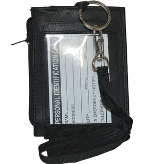 Leather ID Card Badge Holder Neck Pouch Ring Wallet With Strap New Black Marshal-menswallet