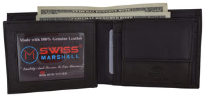 RFID Blocking Men's Bifold Premium Leather Credit Card ID Holder Wallet with Coin Pouch by Swiss Marshall-menswallet